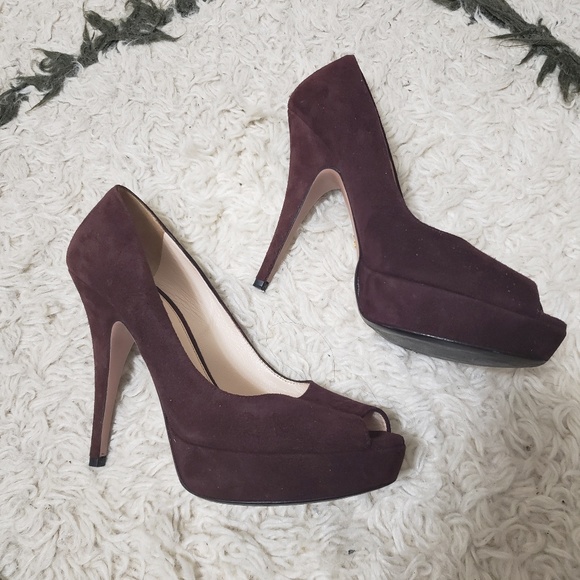 Prada Peep Toe Suede Pumps - Picture 2 of 8